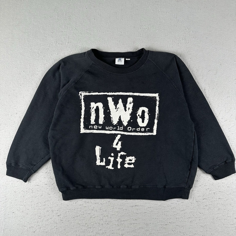 Vintage 90s New World Order Sweatshirt Men's Large Black NWO 4 Life Pullover WWE